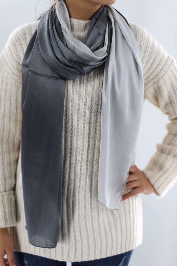 la fiorentina La Fiorentina Satin Soft Ombre Scarf - Light Grey/Black
