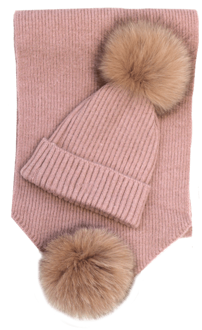 La Fiorentina La Fiorentina Scarf And Hat Set With Fox Fur Pom - Perfect Holiday Gift