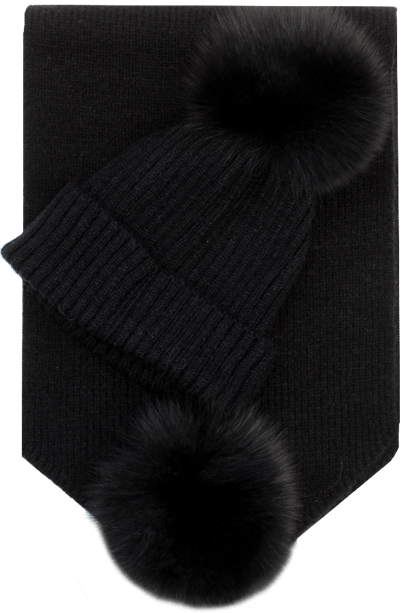La Fiorentina La Fiorentina Scarf And Hat Set With Fox Fur Pom - Perfect Holiday Gift