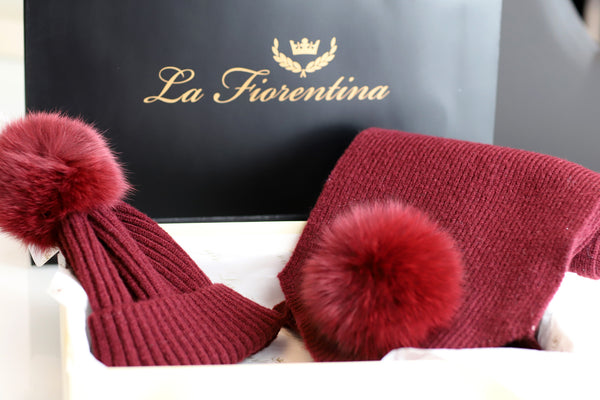 la fiorentina La Fiorentina Scarf and Hat Set with Fox Fur Pom - Perfect Holiday Gift