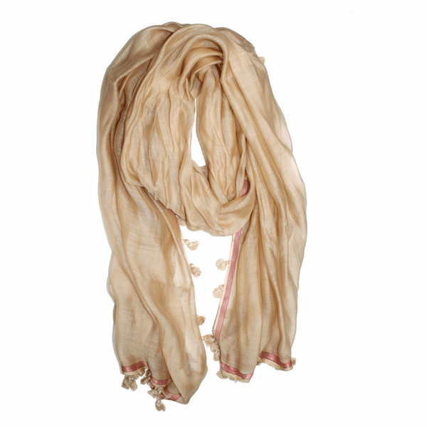 la fiorentina Scarf w/ Pom Poms-Beige