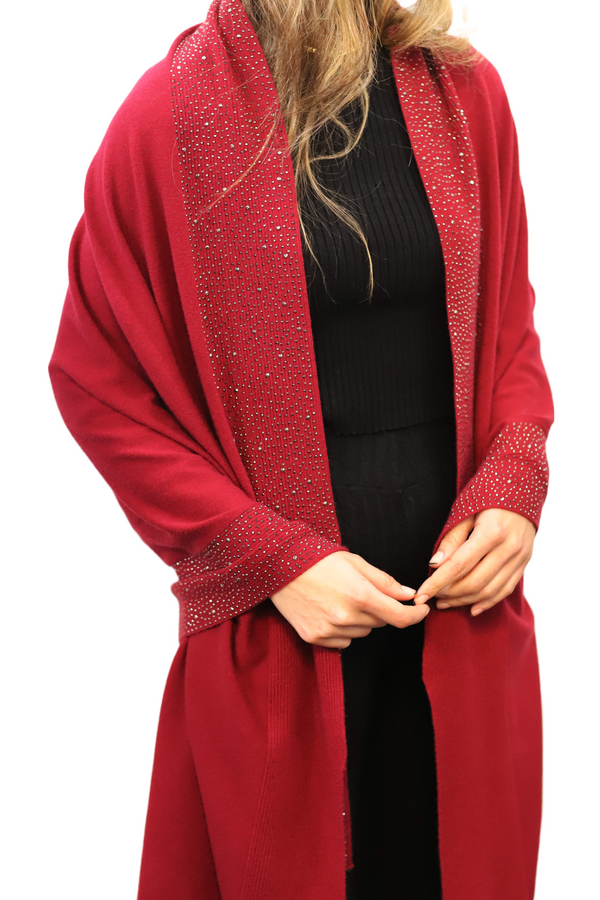 La Fiorentina Scarf With Embellished Trim - Burgundy