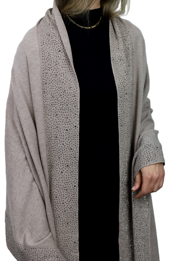 La Fiorentina Scarf With Embellished Trim - Oatmeal