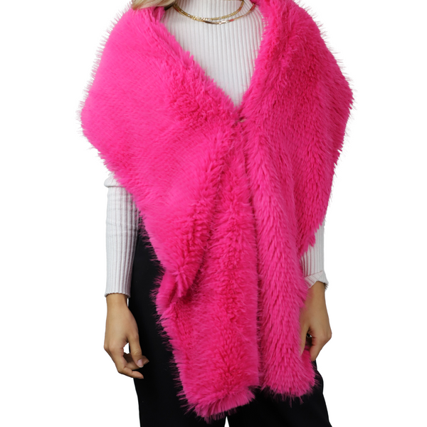 La Fiorentina La Fiorentina Shaggy Faux Fur Shawl In Fuxia - Luxurious 100% Polyester Wrap 70in X 9in