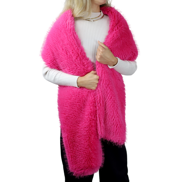 La Fiorentina La Fiorentina Shaggy Faux Fur Shawl In Fuxia - Luxurious 100% Polyester Wrap 70in X 9in