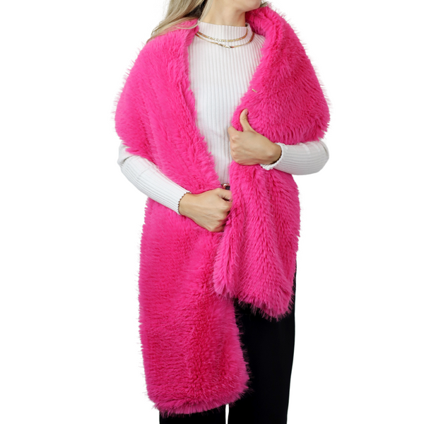 la fiorentina La Fiorentina Shaggy Faux Fur Shawl in Fuxia - Luxurious 100% Polyester Wrap 70in x 9in