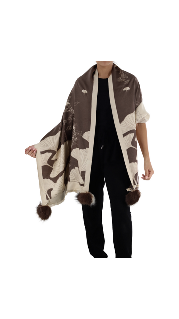 la fiorentina Shell Print Wrap With Faux Pom-Poms