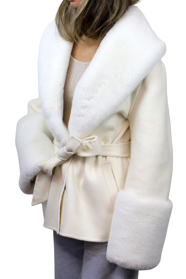 La Fiorentina Short Wool Blend Coat - White