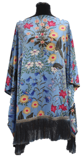 La Fiorentina Silk Like Floral Fringe Poncho