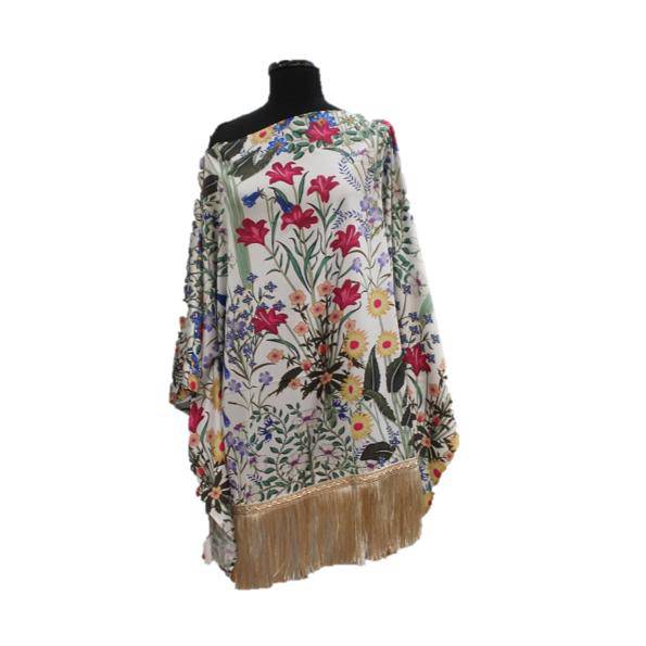 la fiorentina Silk Like Floral Fringe Poncho