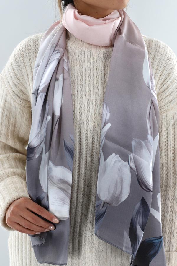 La Fiorentina Silk Satin Soft Floral Print Scarf