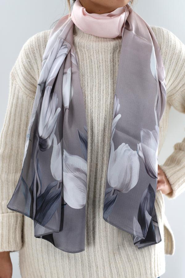 la fiorentina Silk Satin Soft Floral Print Scarf