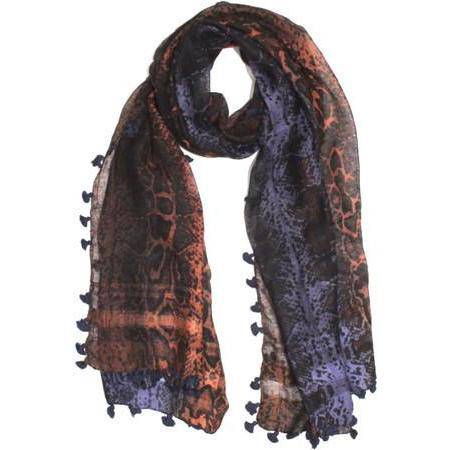 La Fiorentina Snake Print Pom Pom Fringe Scarf