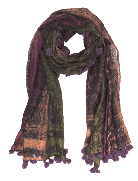 la fiorentina Snake Print Pom Pom Fringe Scarf