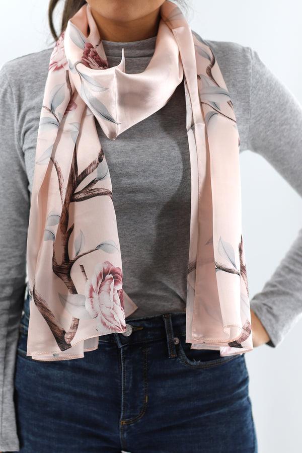 La Fiorentina La Fiorentina Soft Floral Print 100% Silk Scarf - Cream