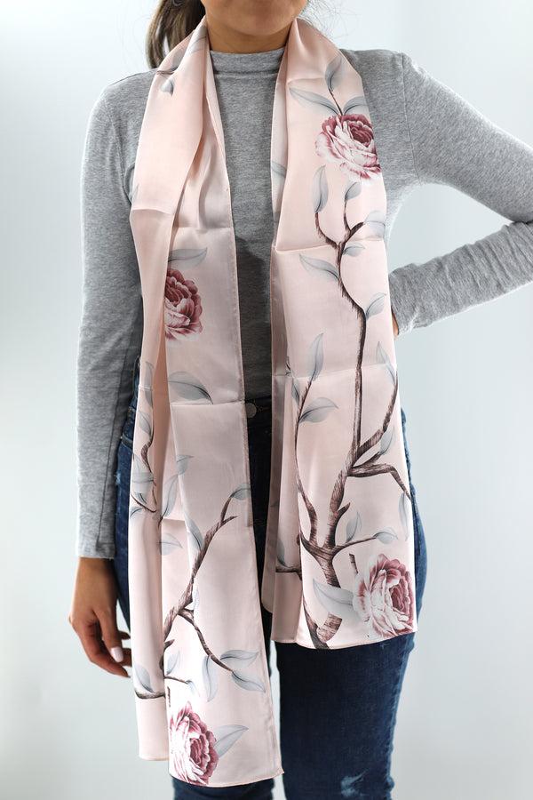La Fiorentina La Fiorentina Soft Floral Print 100% Silk Scarf - Cream