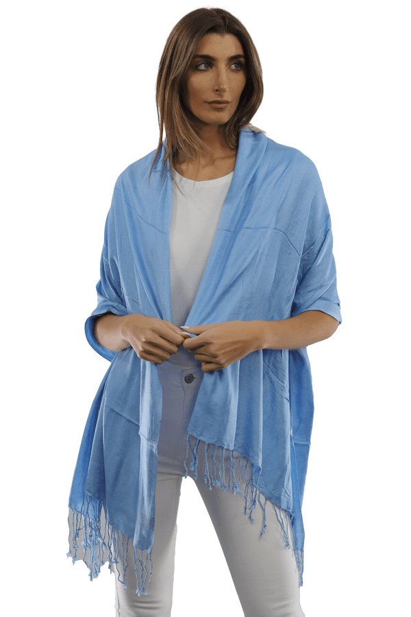 La Fiorentina Solid Fringe Pashmina-Light Blue