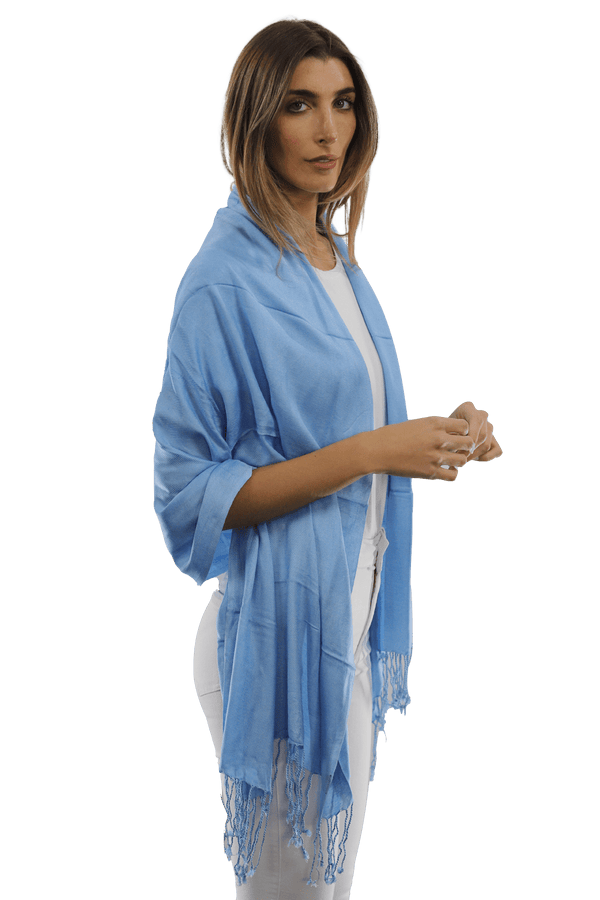 la fiorentina Solid Fringe Pashmina-Light Blue