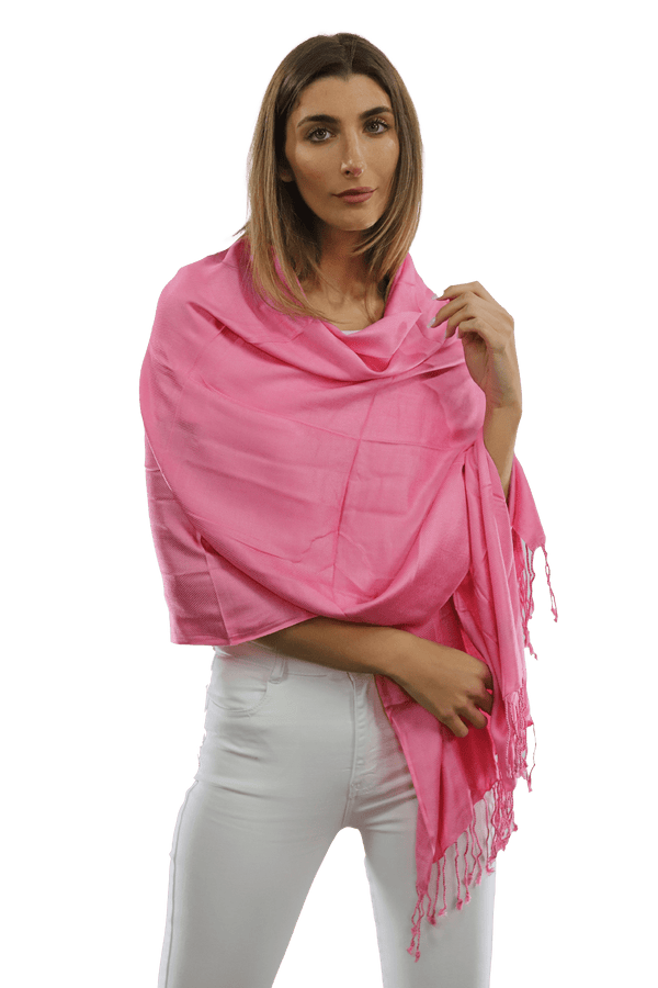 La Fiorentina Solid Fringe Pashmina-Pink