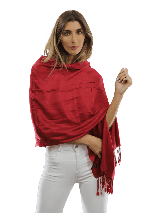 La Fiorentina Solid Fringe Pashmina-Red