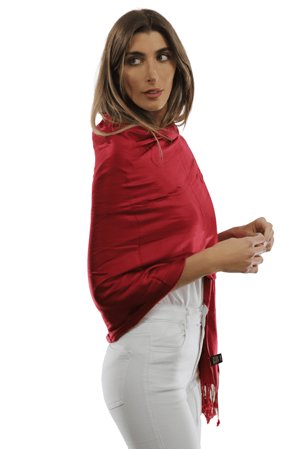 La Fiorentina Solid Fringe Pashmina-Red