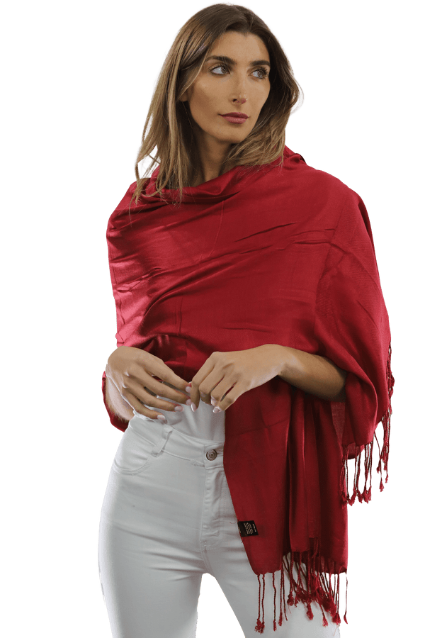 la fiorentina Solid Fringe Pashmina-Red