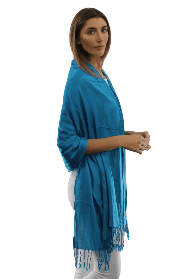 La Fiorentina Solid Fringe Pashmina-Teal