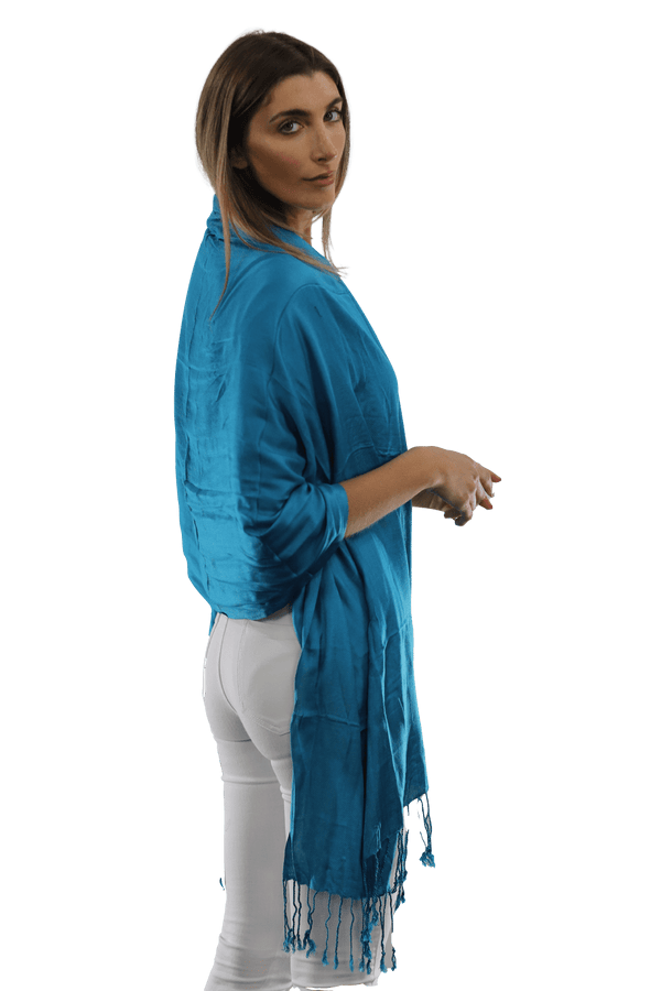 La Fiorentina Solid Fringe Pashmina-Teal