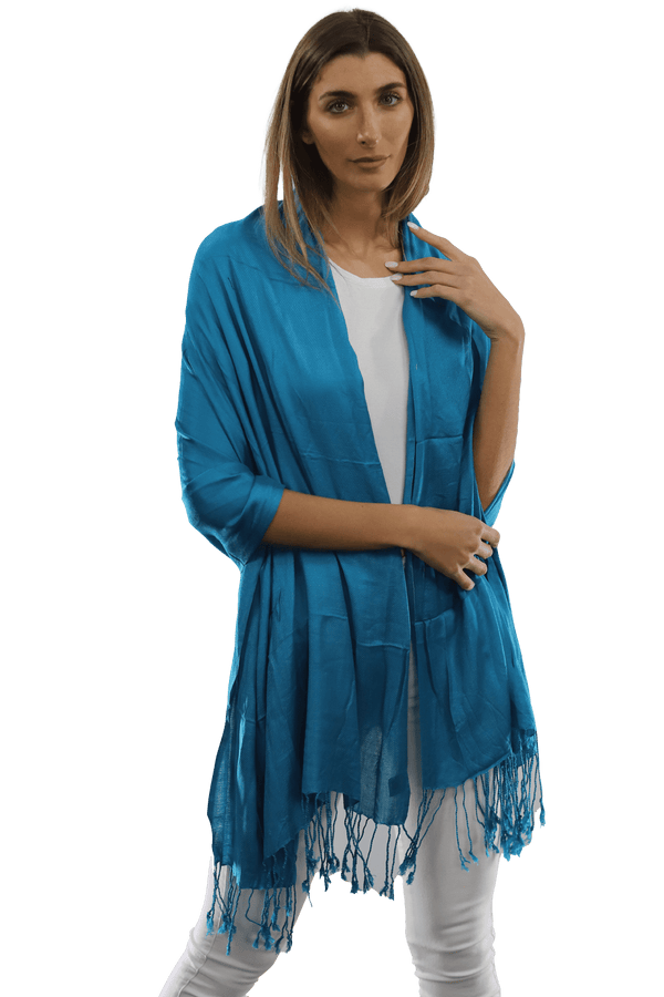 la fiorentina Solid Fringe Pashmina-Teal