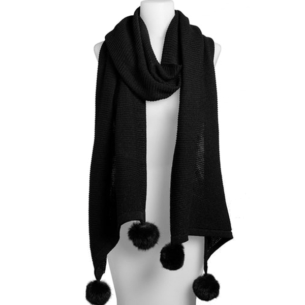 la fiorentina Solid Muffler With Rabbit Poms-Black