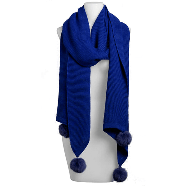 la fiorentina Solid Muffler With Rabbit Poms-Blue