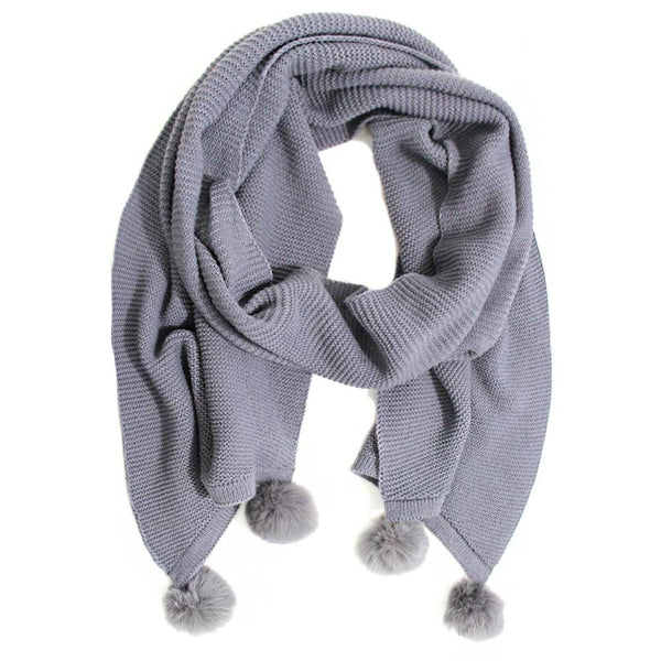 la fiorentina Solid Muffler With Rabbit Poms - Grey