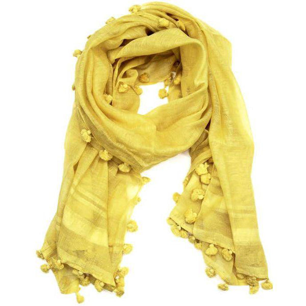 la fiorentina Solid Scarf w/ Pom Poms- Bright Yellow