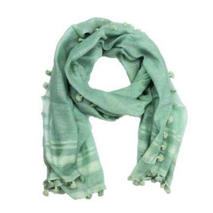 la fiorentina Solid Scarf w/ Pom Poms- Mint