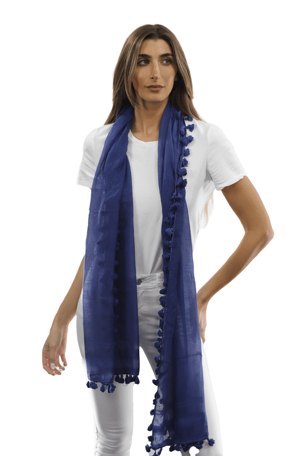 la fiorentina Solid Scarf w/ Pom Poms - Ocean Blue