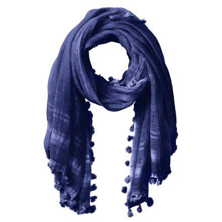 la fiorentina Solid Scarf w/ Pom Poms- Ocean Blue