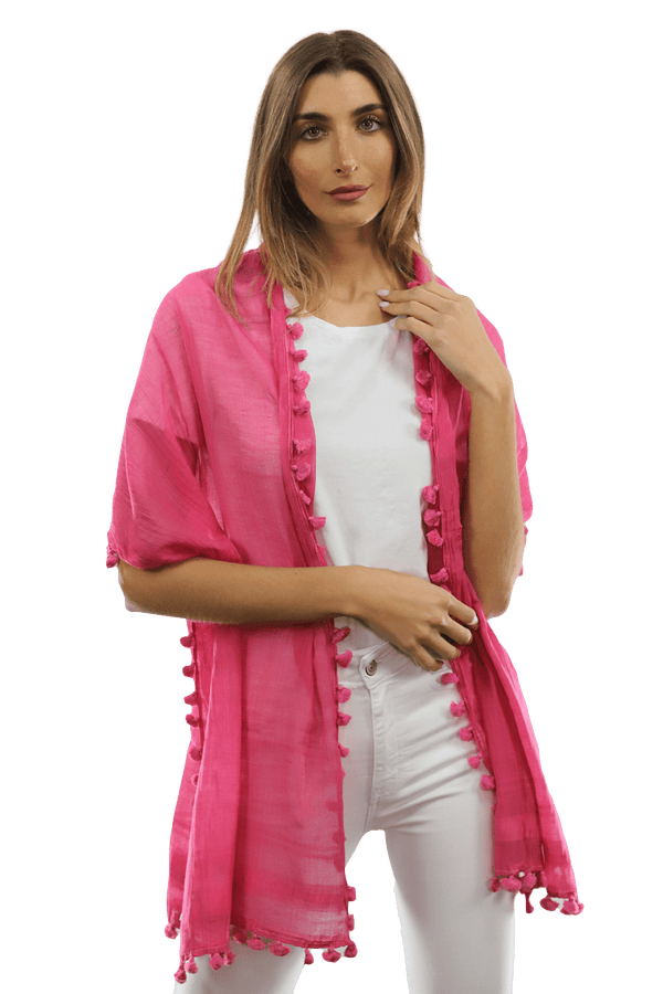 La Fiorentina Solid Scarf W/ Pom Poms - Peony