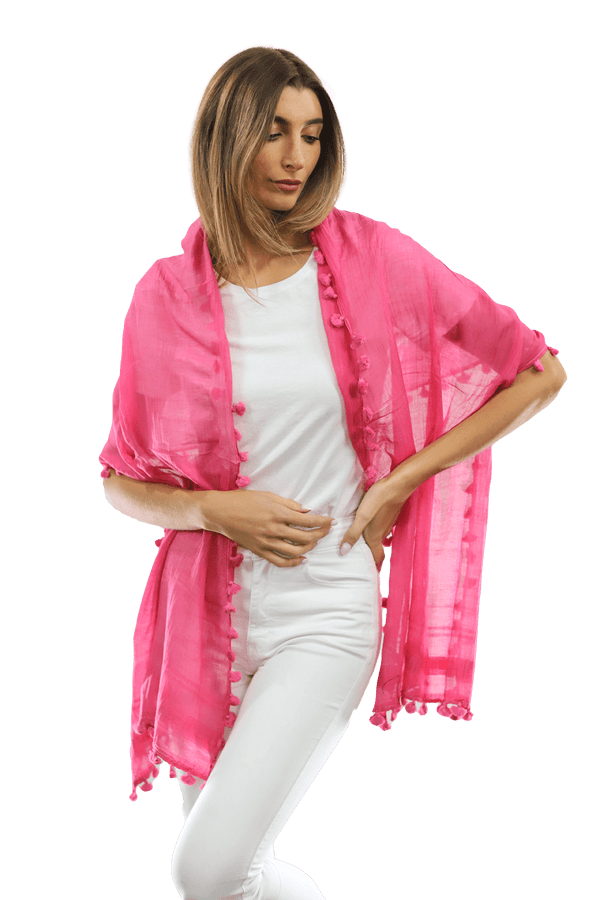 la fiorentina Solid Scarf w/ Pom Poms - Peony