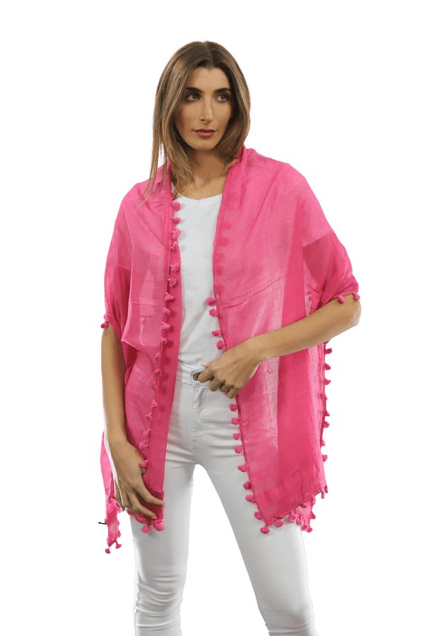 La Fiorentina Solid Scarf W/ Pom Poms - Peony