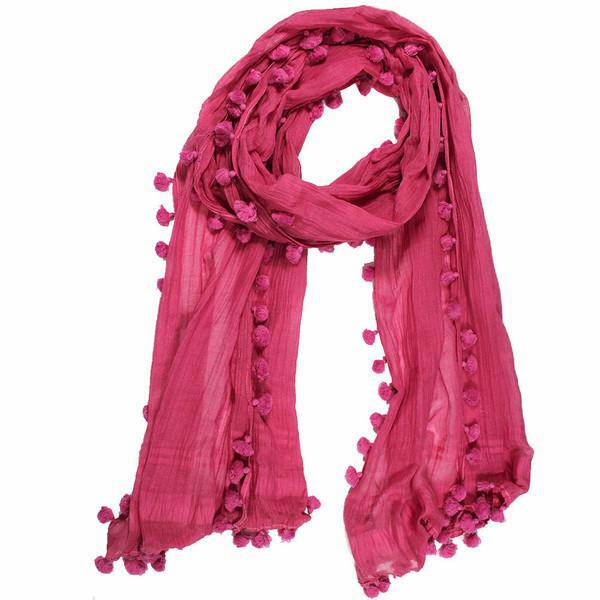 la fiorentina Solid Scarf w/ Pom Poms- Peony