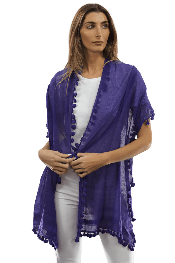 la fiorentina Solid Scarf w/ Pom Poms- Purple