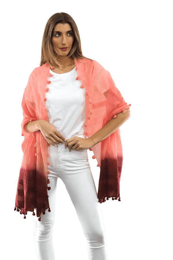 La Fiorentina La Fiorentina Solid Silk/Cotton Blend Scarf With Fringes - Cantaloupe