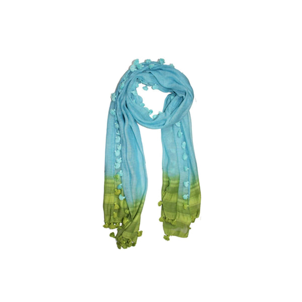 la fiorentina La Fiorentina Solid Silk/Cotton Blend Scarf with Fringes - Green/Blue