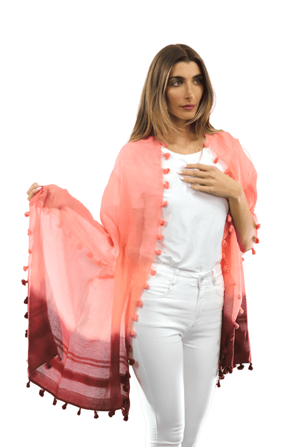 la fiorentina La Fiorentina Solid Silk/Cotton Blend Scarf with Fringes - Cantaloupe