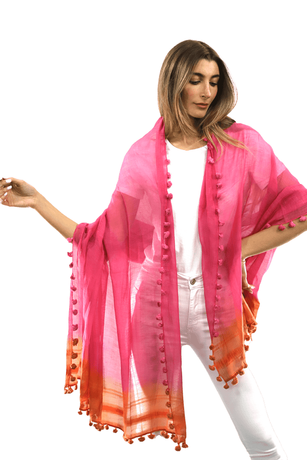 La Fiorentina La Fiorentina Solid Silk/Cotton Blend Scarf With Fringes - Fuchsia/Peach