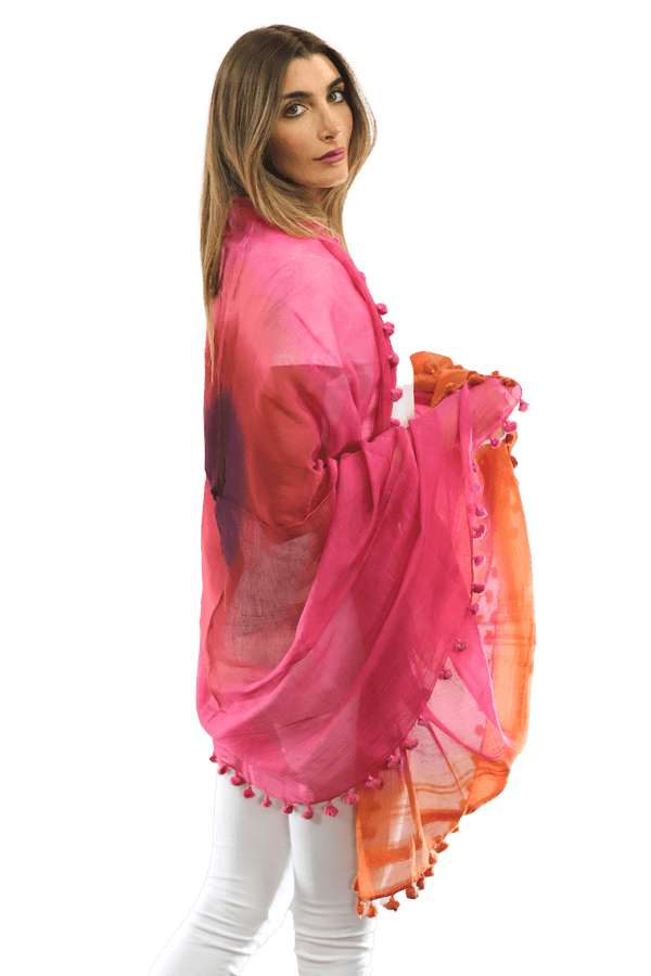 La Fiorentina La Fiorentina Solid Silk/Cotton Blend Scarf With Fringes - Fuchsia/Peach
