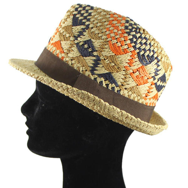 La Fiorentina Straw Hat-Orange/Blue/Camel