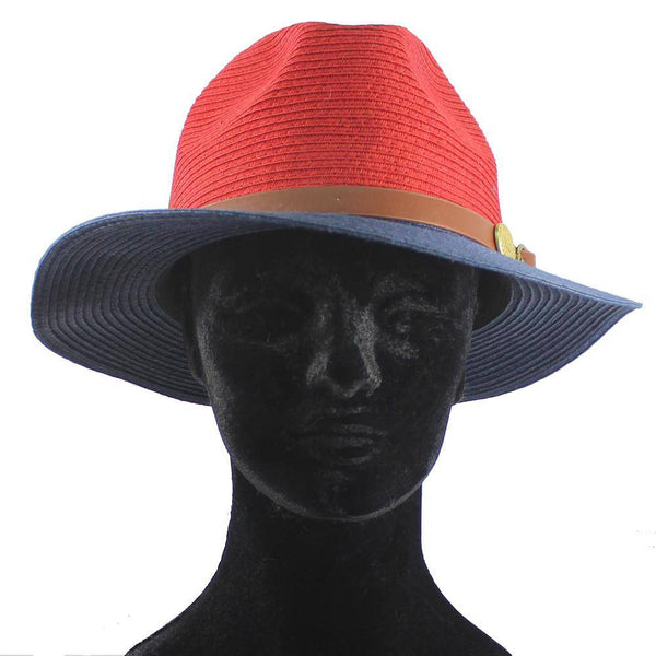 La Fiorentina Straw Hat W/ Leather Strap - Red/Blue