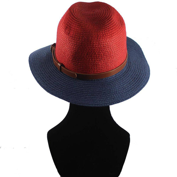 La Fiorentina Straw Hat W/ Leather Strap - Red/Blue