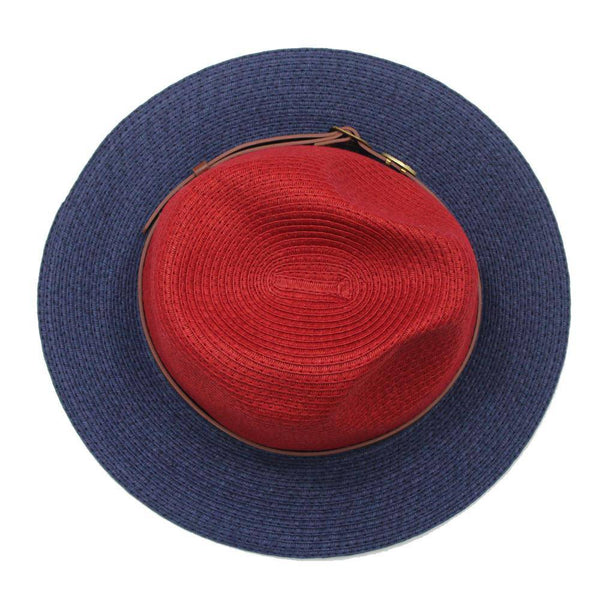 la fiorentina Straw Hat w/ Leather Strap - Red/Blue